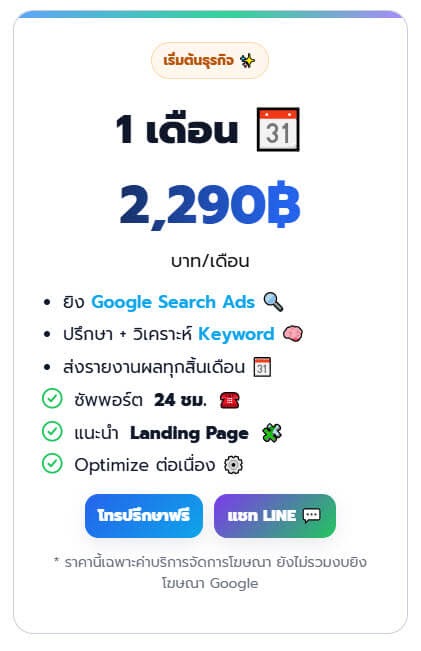 ค่าบริการ ลงโฆษณา Google ADs